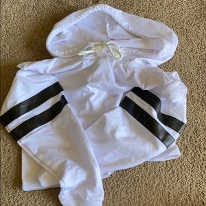 Brand new white hoodie with black leather
